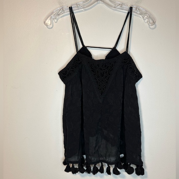 Urban Outfitters Ecote Cami Top Black Floral Bead Tassel Women’s Sz S Y2K - Picture 2 of 7